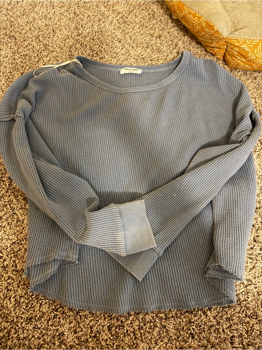 Waffle Knit Long Sleeve Top - Blue